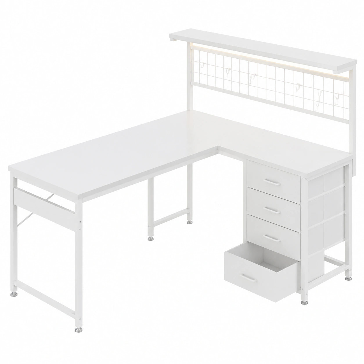 Tisch – 130 × 100 cm, mit Stauraum, mit LED-Beleuchtung, mit Schubladen, mit Ablagen
