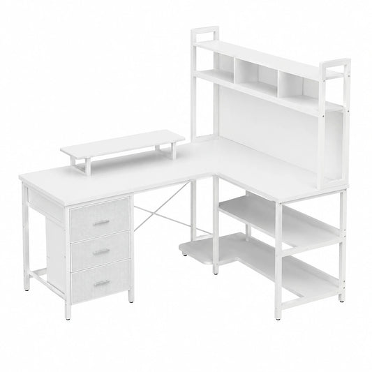 Eckschreibtisch – 150 cm, mit LED-Beleuchtung, mit Schubladen, mit Ablagen